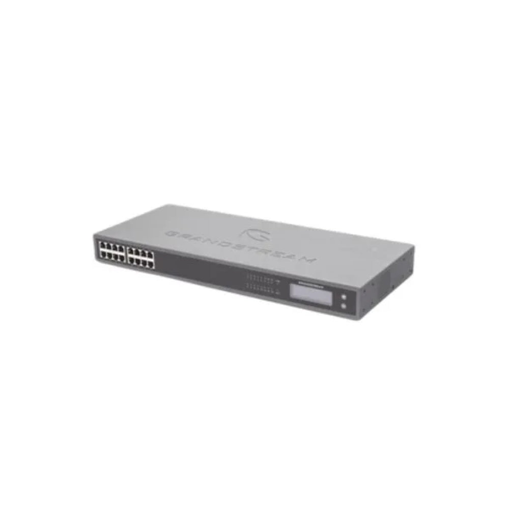 Gateway IP GranDStream 16 Cuentas SIP 16 puertos RJ11 FXS 2 Puertos Ethernet 100 Mbps Protocolo T.38 Cancelacion de Eco G.168 Deteccion de Voz Activa GXW4008