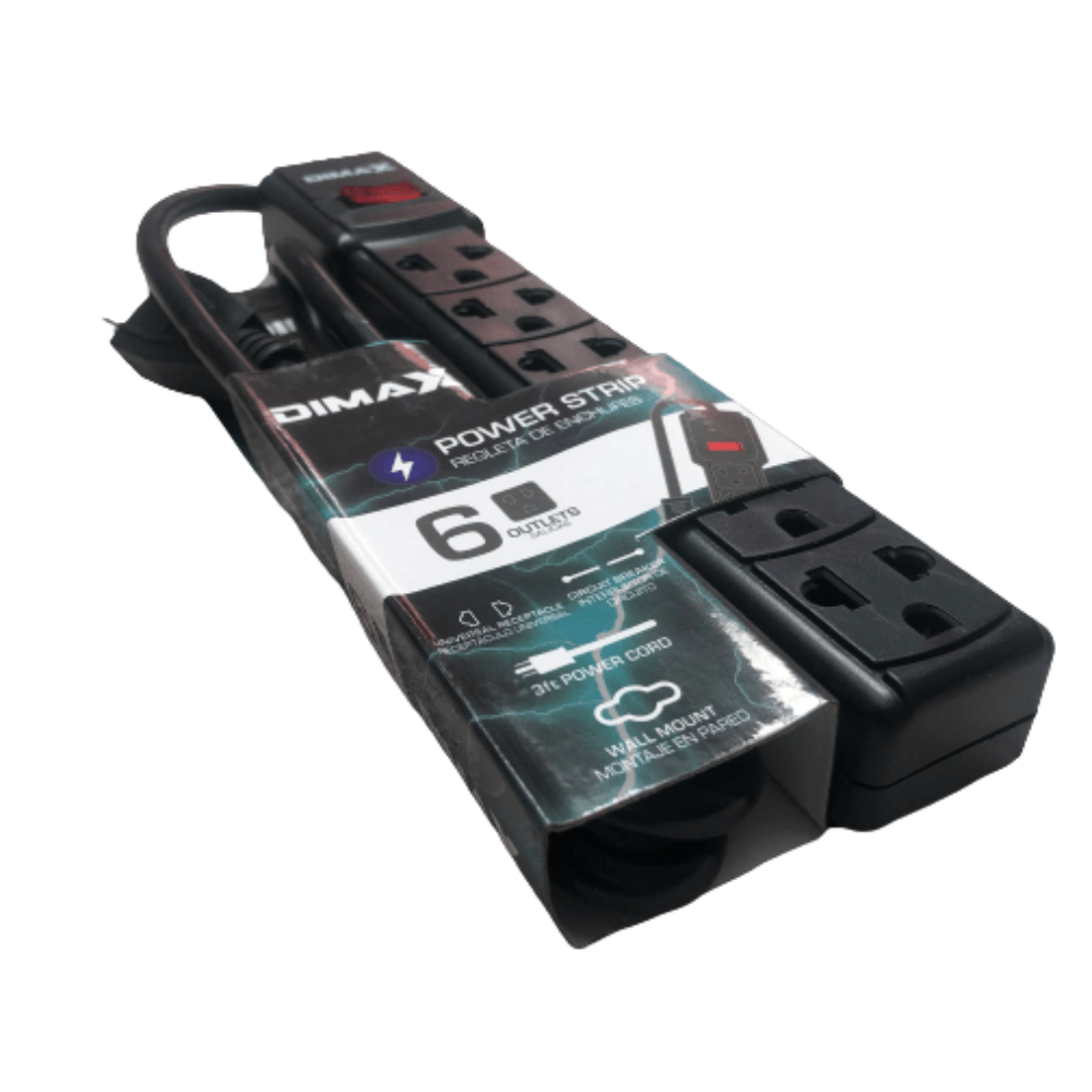 Regleta Dimax de 6 tomas tipo NEMA 10Amp 2200Watts Cable 1m DPS-16