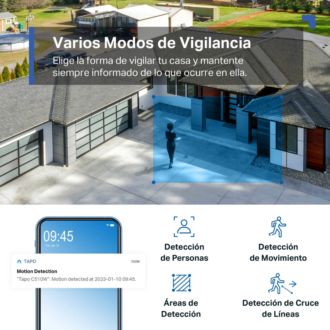 Camara para Exterior Tapo 2K QHD WiFi Giro Horizontal 360 Vertical 130grados Full Color Vision Nocturna Sensor de Movimiento Audio 2 Vias IP66 Tapo C510W