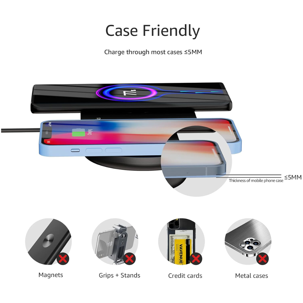 Cargador Inalambrico Doble Amazon 2x10Watts Incluye Adaptador AC color Negro B0872QFB34