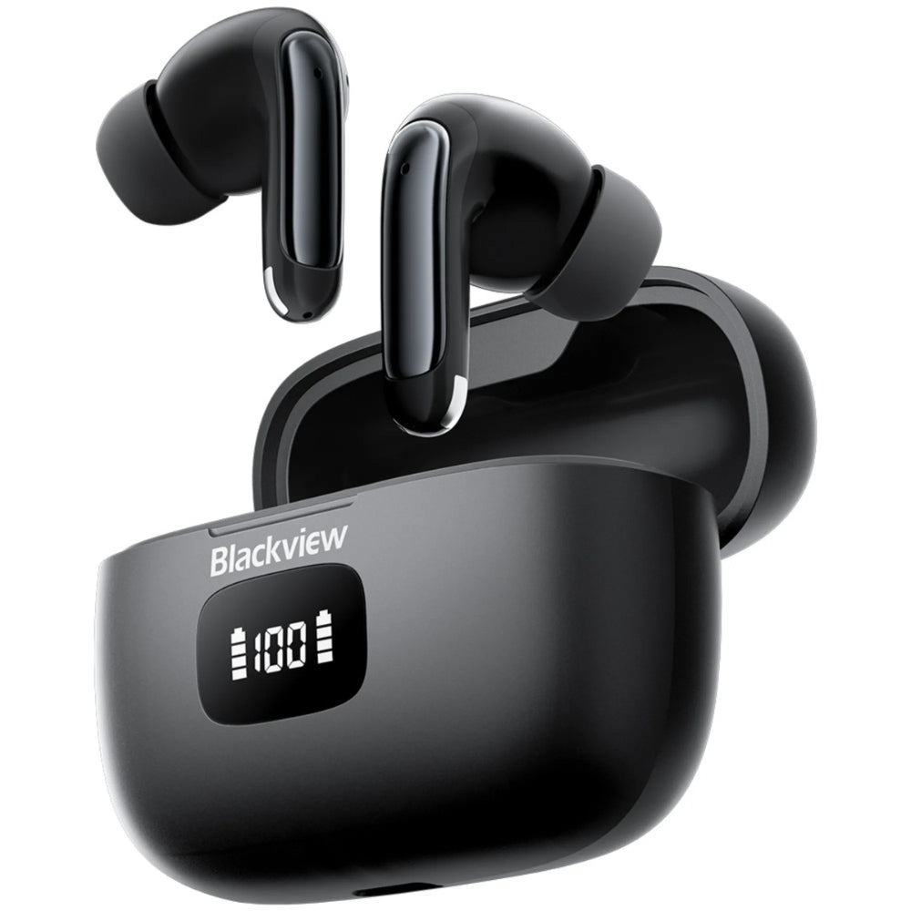 Audifonos Blackview Inalambricos Bluetooth 5.3 Estuche de Carga con Pantalla Carga Inalambrica y Cableada Alcance 10M color Negro AIRBUDS 8-BK