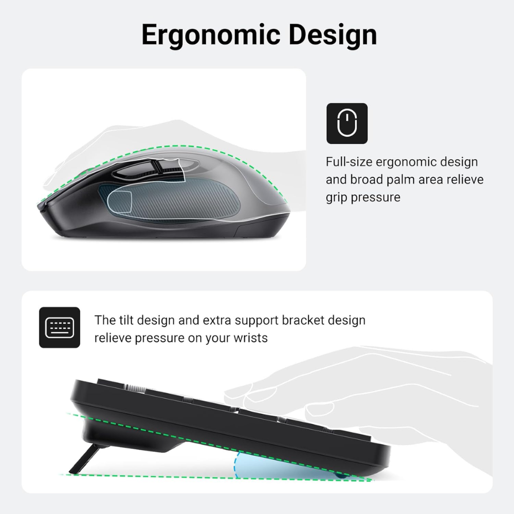 Combo Teclado + Mouse Ugreen Inalambrico 2.4GHz Diseño Ergonomico y Silencioso hasta 4000 DPI compatible con Windows y MAC 35740