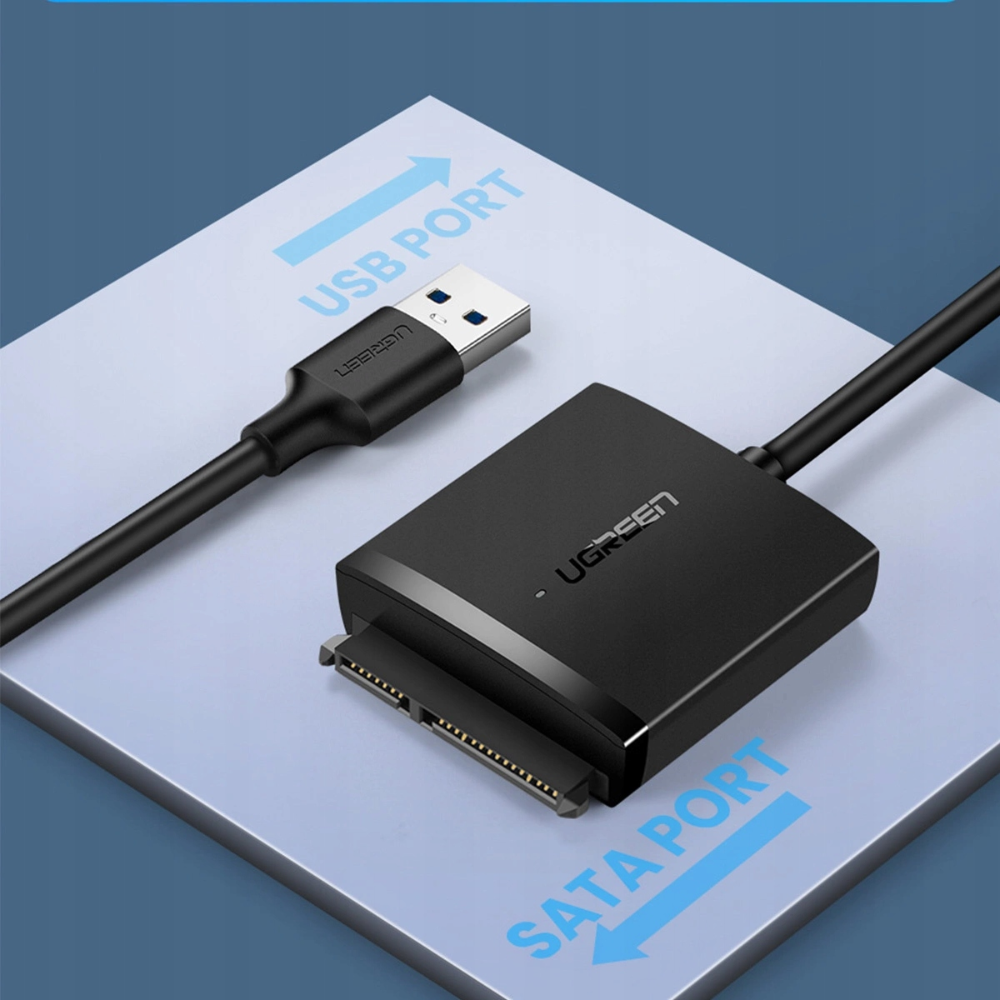 Adaptador Ugreen USB-A 3.0 a Sata 1/2/3 Compatible con HDD SSD 2.5" 3.5" Hasta 12TB Velocidad hasta 5Gbps Protocolo UASP 60561