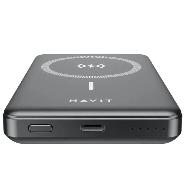 Cargador Portatil Havit Power Bank Magnetico de 10.000 mAh puerto USB-C color Negro PB5203-BLACK