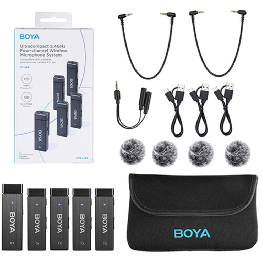 Microfono Inalambrico Boya Ultracompacto 4 Canales Onmidireccional Bateria 7 horas Alcance hasta 30m BY-W4