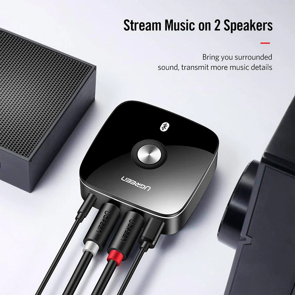 Receptor de Audio Ugreen Bluetooth Inalambrico 5.1 con 3.5mm y 2 puertos RCA 40759