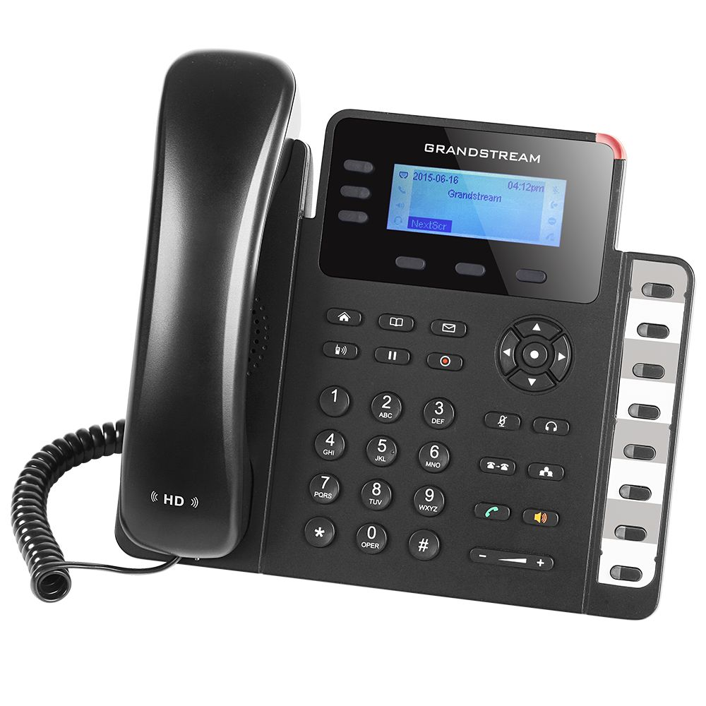 Telefono IP GranDStream 3 lineas SIP 2 Puertos Ethernet Gigabit PoE 802.3AF Audio HD 8 Teclas de Funciones Conferencia 4 Vias Incluye Adaptador GXP1630