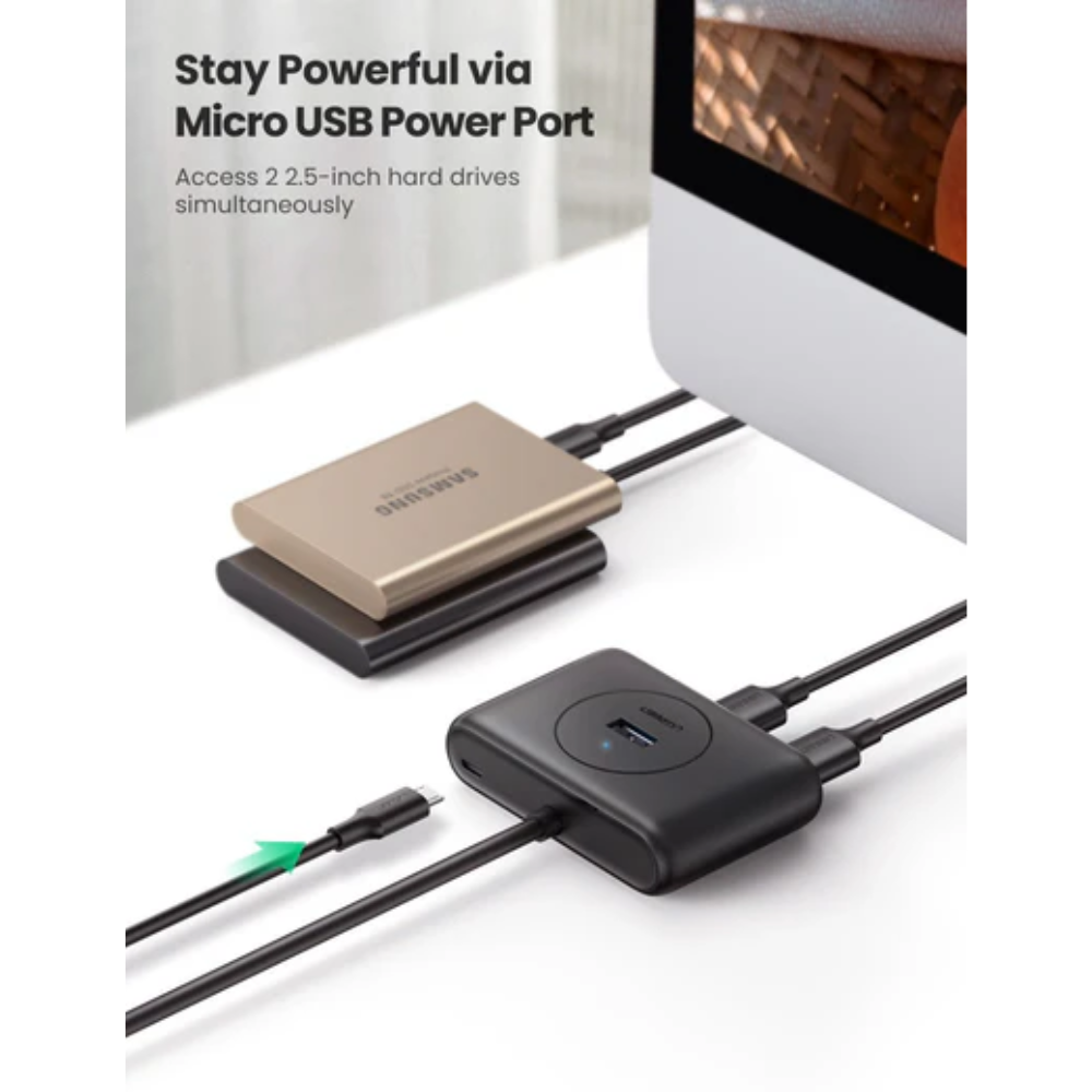 Hub USB-A 3.0 Ugreen de 4 Puertos hasta 5Gbps Cable de 1 metro de Longitud con Protecciones Electricas 20291