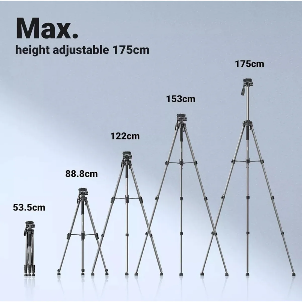 Tripode Ugreen Multi Dispositivos Altura de 53.5cm hasta 175cm Ligero y Portatil Incluye Bolsa de Viaje Tornillo de 1/4" Fuerte Estabilidad 15187