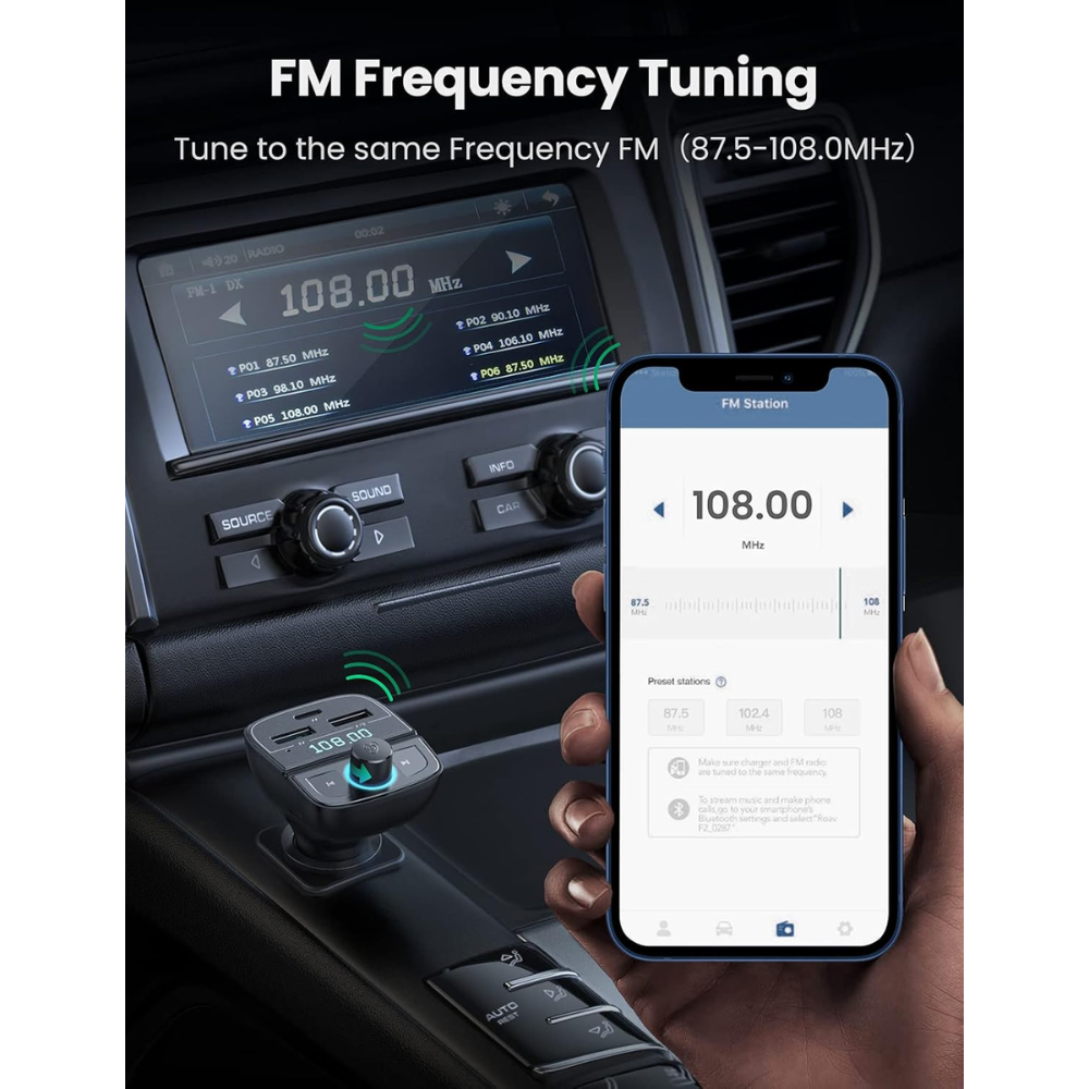 Transmisor Bluetooth Ugreen 5.0 para Vehiculo 1 Puerto USB-C QC3.0 Carga Rapida 2 Puertos USB-A PD20W 80910