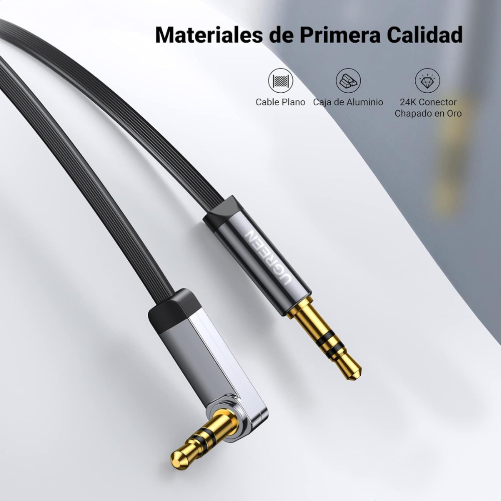 Cable de Audio Ugrenn Jack 3.5mm de 1M de Longitud Cable de Nylon Trenzado Conexion con angulo 90 y angulo recto 10597