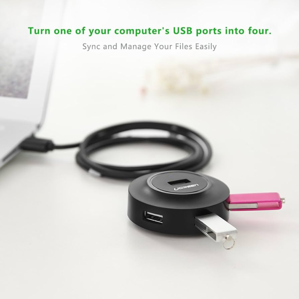 Hub USB-A 2.0 Ugreen de 4 Puertos hasta 480Mbps Cable de 1 metro de Longitud Compatible con Windows MAC y Linux 20277