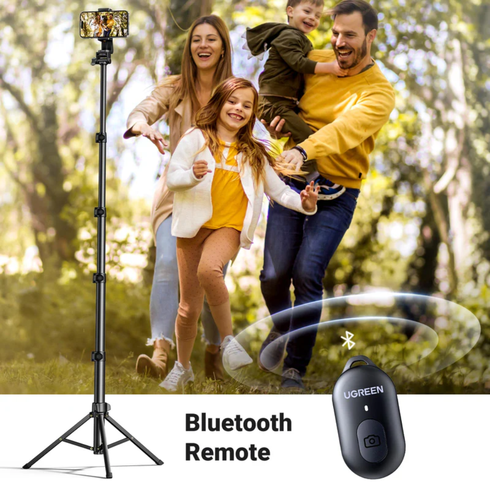 Palo Selfie Ugreen Tripode con Bluetooth Altura Maxima 177cm Angulo Ajustable y Rotacion de Cabeza 360 grados Rotacion de Cuello 190 grados 15609
