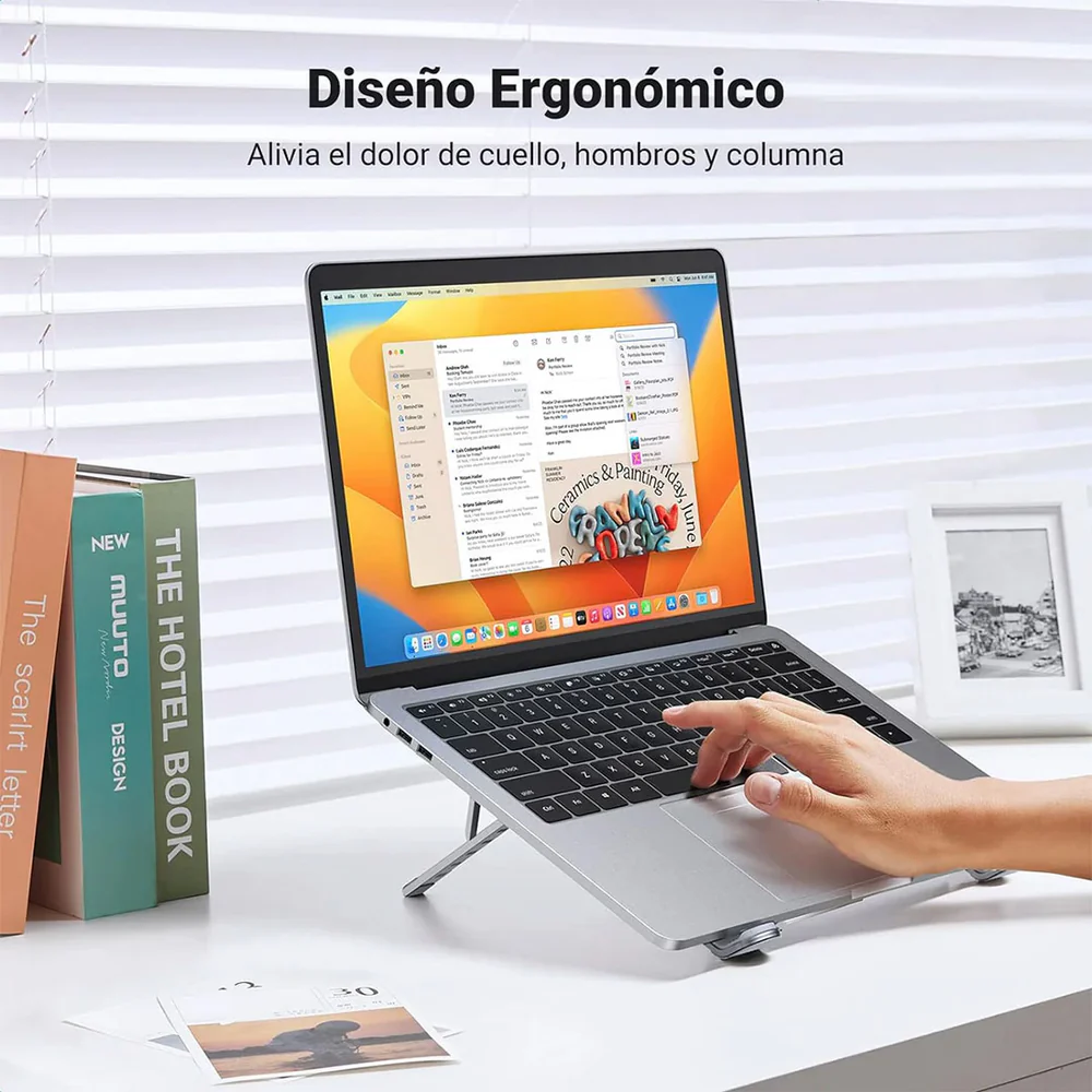 Soporte para Laptop Ugreen de ALuminio Diseño Ergonomico y Plegable soporta hasta 17.3" con 5 Alturas Regulables 40289