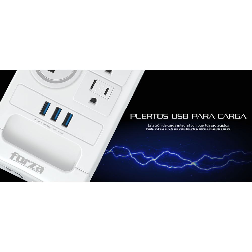 Protector de Sobretension Forza Nivel 2 1800J 1750W con 11 Salidas NEMA y 3 Puertos USB-A FSP-1011USBW