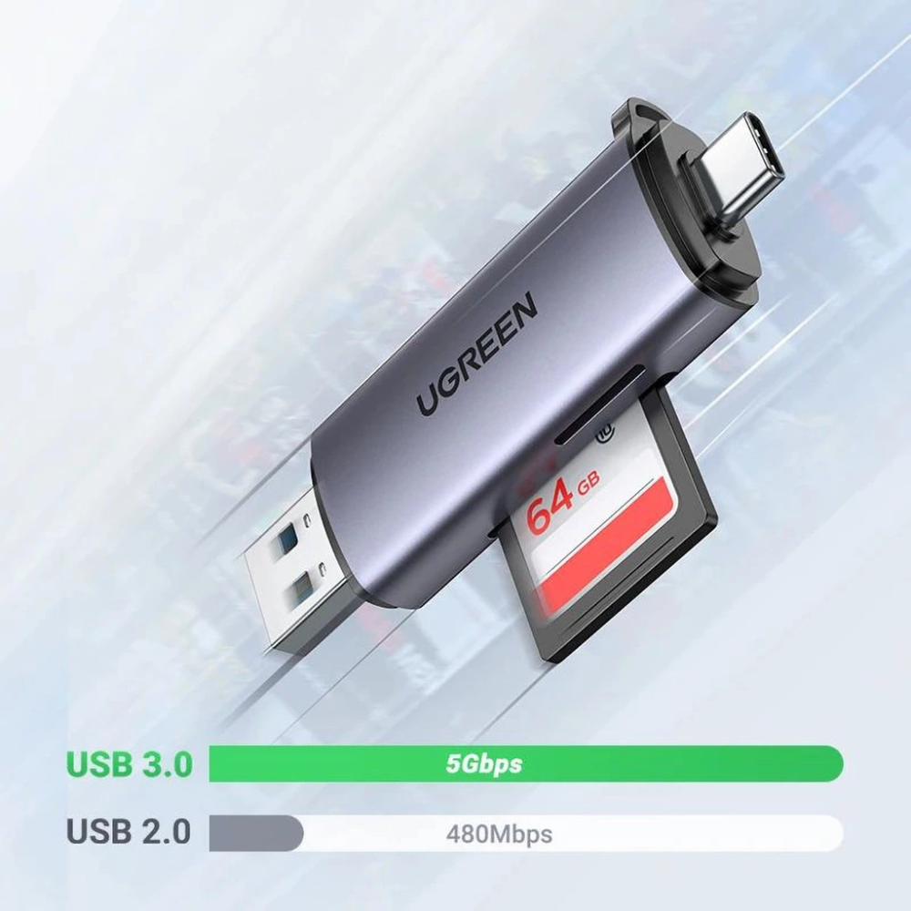 Lector de Tarjetas Ugreen Permite leer Micro SD y SD Doble Puerto USB-A y USB-C 50706