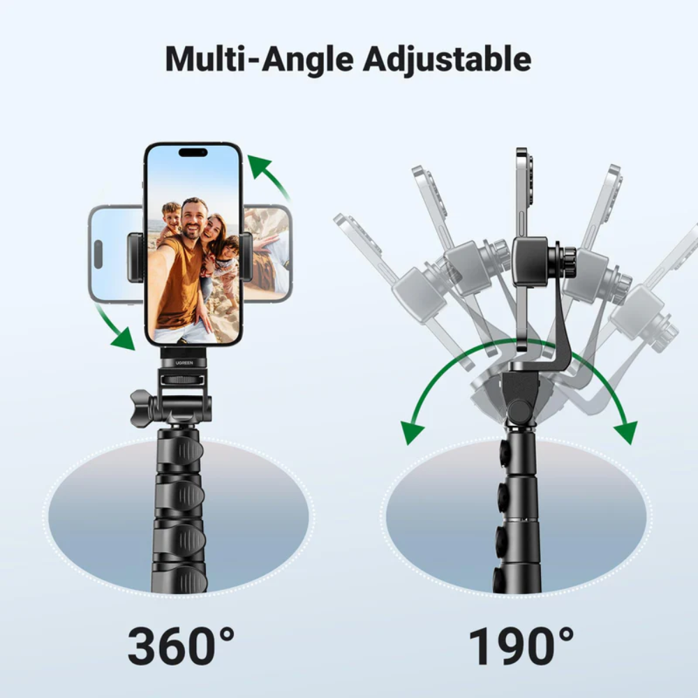 Palo Selfie Ugreen Tripode con Bluetooth Altura Maxima 177cm Angulo Ajustable y Rotacion de Cabeza 360 grados Rotacion de Cuello 190 grados 15609