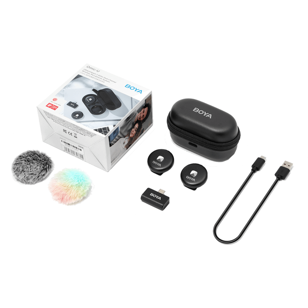 Microfono Inalambrico Boya Doble Canal Audio HD Bateria 5 horas Puerto USB-C Alcance 50m Omic-U