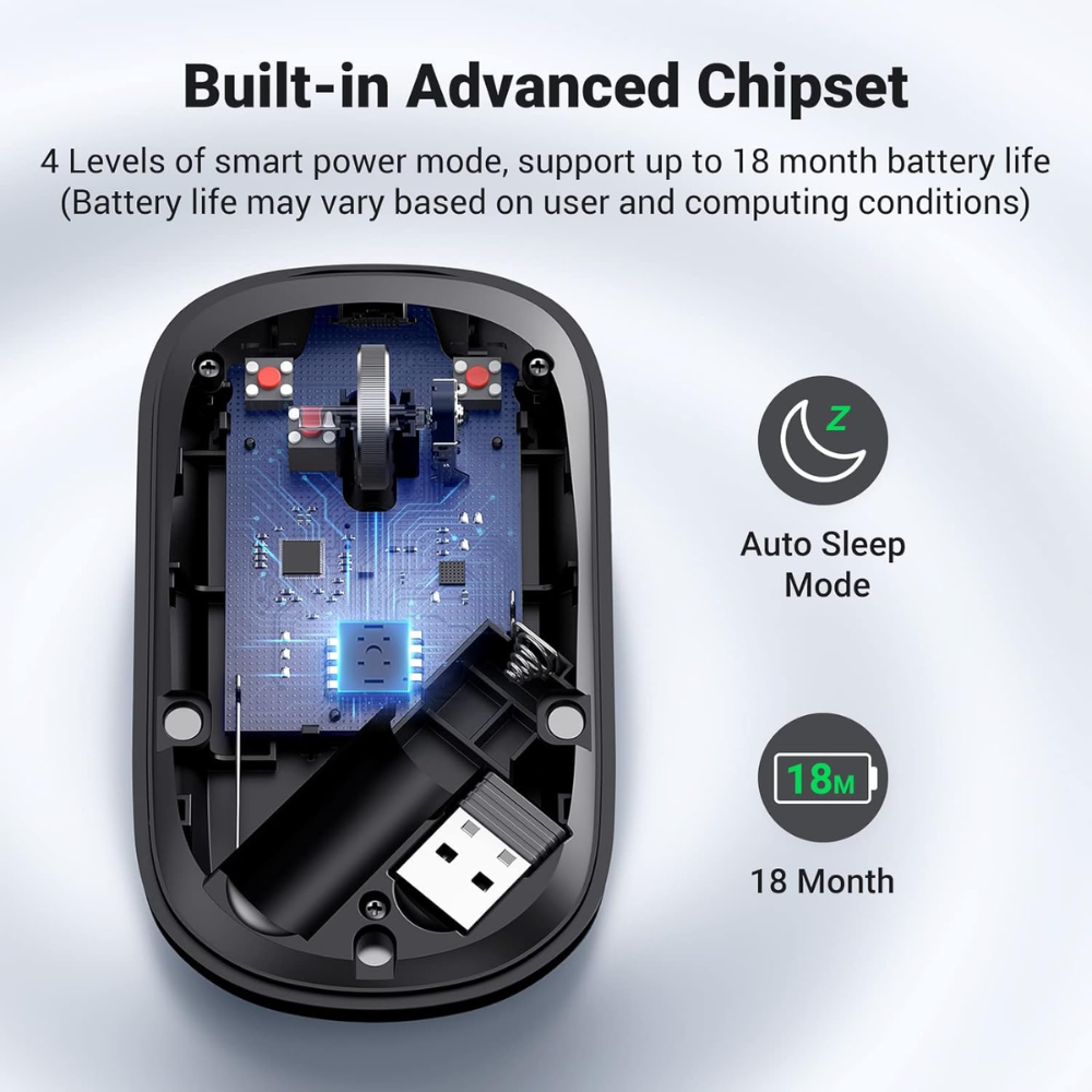 Mouse Ugreen Inalambrico 2.4GHz Ultra Slim hasta 4000 DPI Bluetooth 5.0 con 5 Botones color Negro 90372