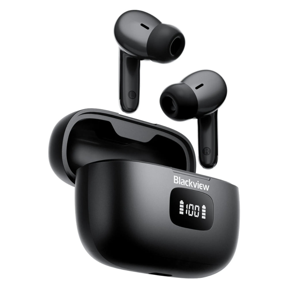 Audifonos Blackview Inalambricos Bluetooth 5.3 Estuche de Carga con Pantalla Carga Inalambrica y Cableada Alcance 10M color Negro AIRBUDS 8-BK