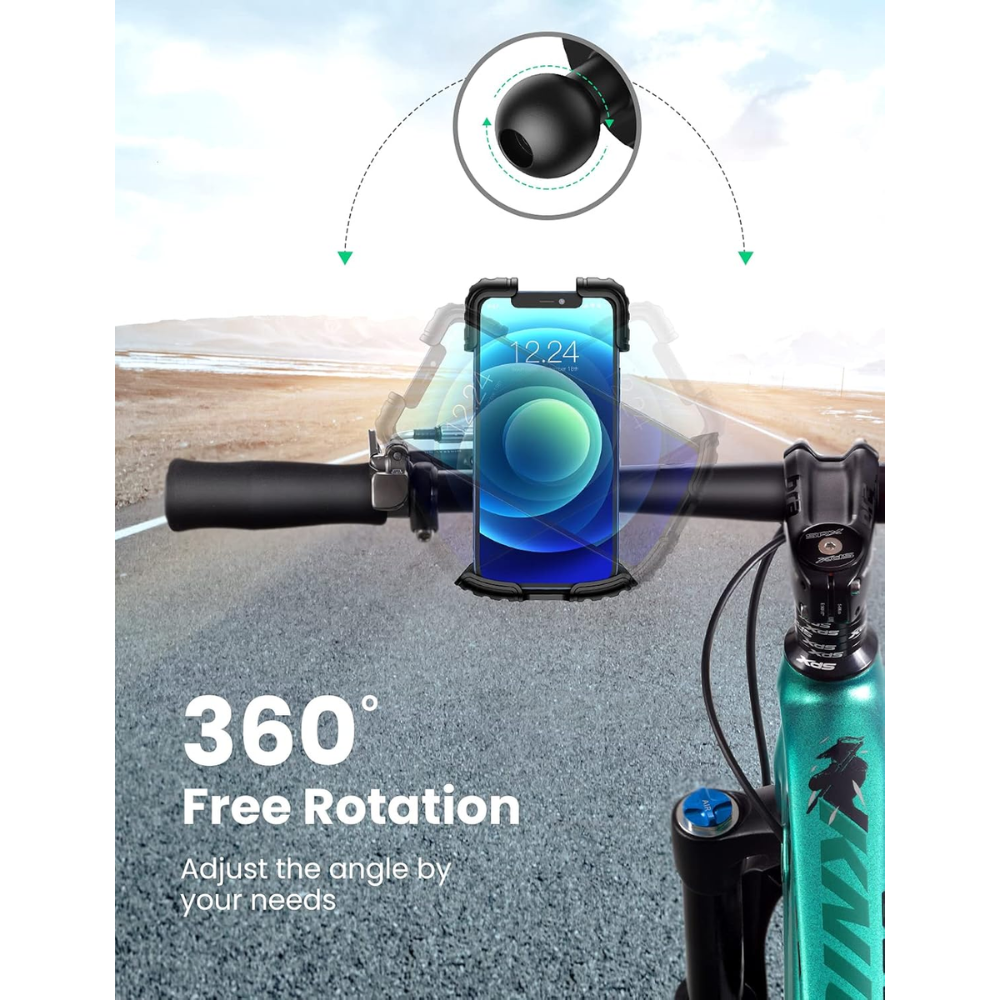 Soporte de Bicicleta Ugreen Universal Compatible con Celulares de 4.6 a 6.8" Seguridad en 4 esquinas Rotacion 360 grados 60548