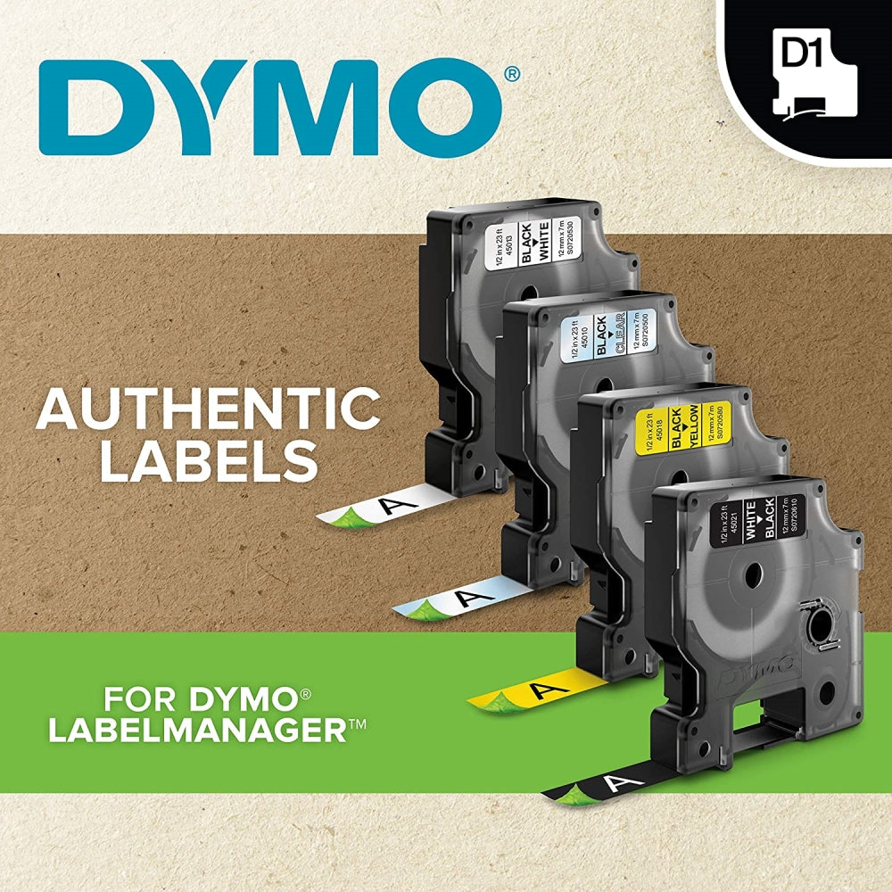 Cinta Dymo D1 Labelmanager Standard texto Negro fondo Amarillo 12mm x 7m 45018