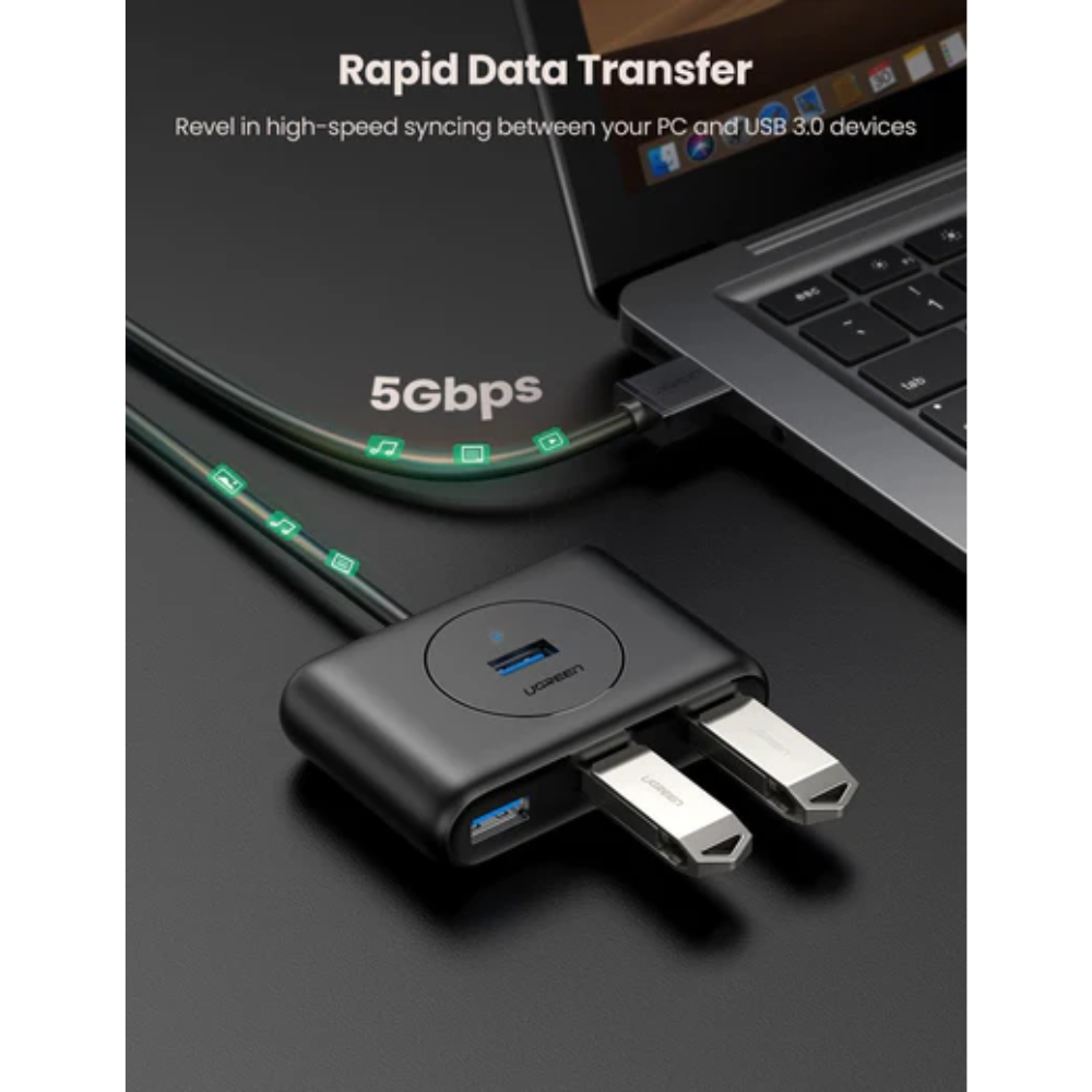 Hub USB-A 3.0 Ugreen de 4 Puertos hasta 5Gbps Cable de 1 metro de Longitud con Protecciones Electricas 20291