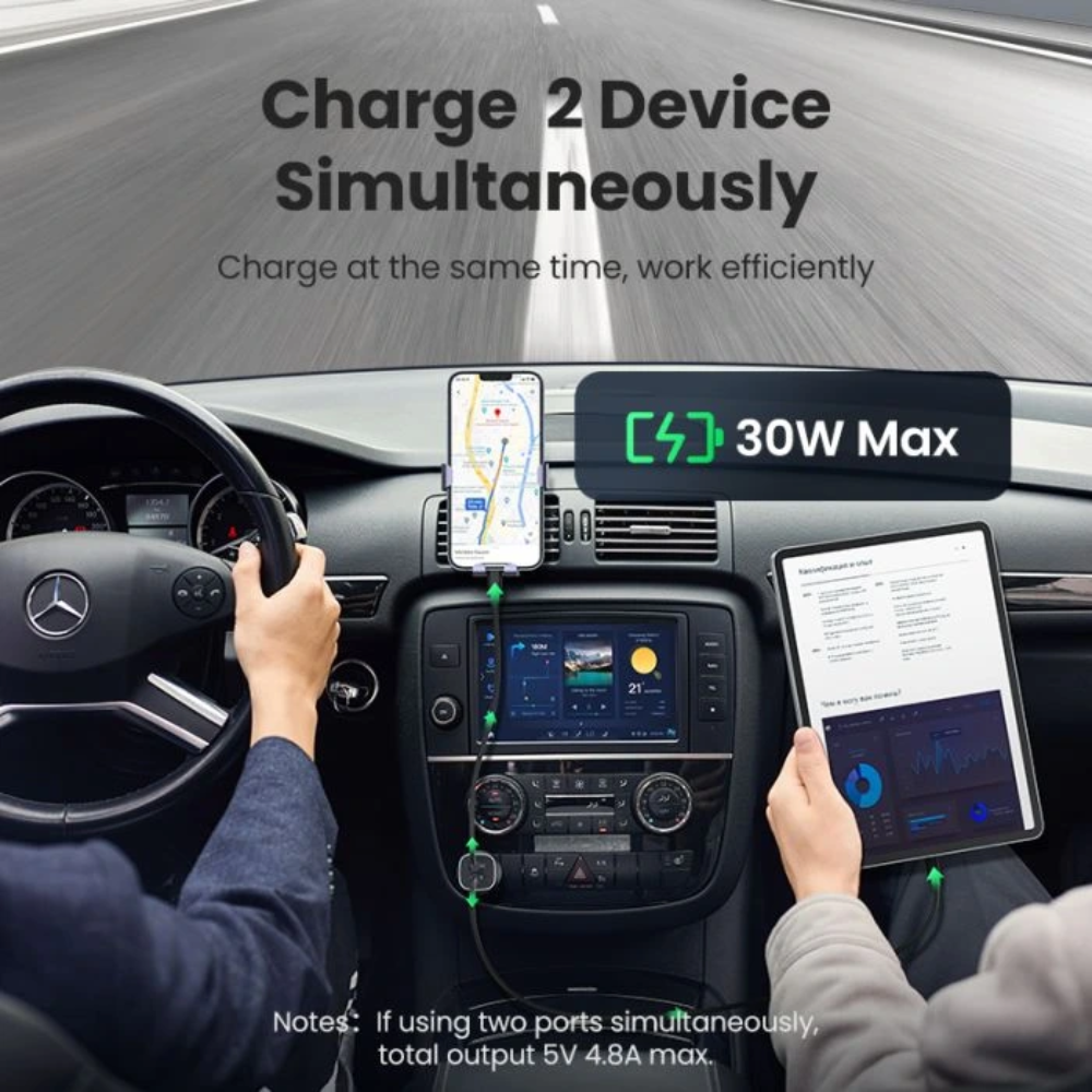 Cargador Ugreen de Vehiculo Puerto USB-A PD30W+SCP22.5W Puerto USB-C 42.5W Maximo Soporta PD QC 3.0 con Proteccion Electrica 40858