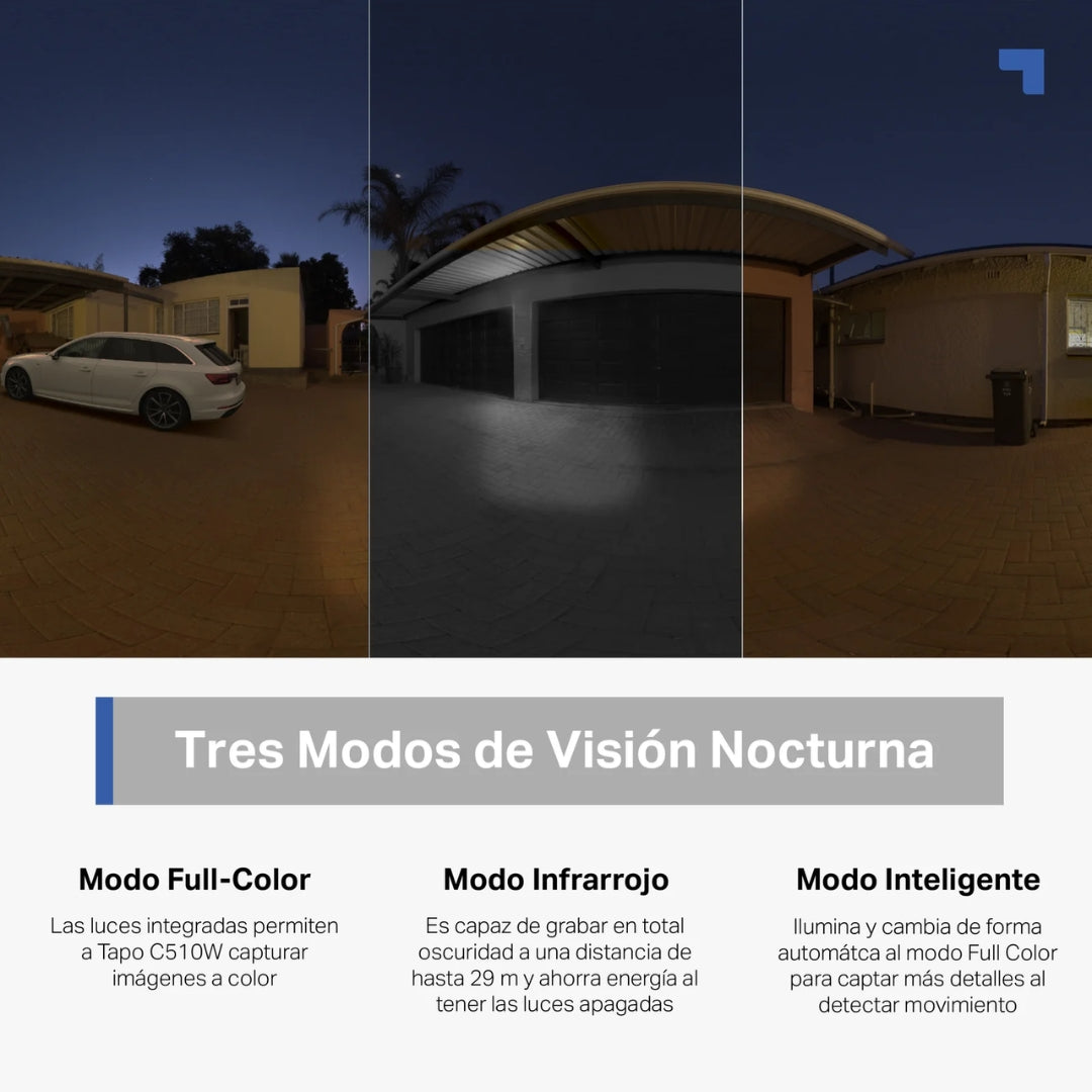 Camara para Exterior Tapo 2K QHD WiFi Giro Horizontal 360 Vertical 130grados Full Color Vision Nocturna Sensor de Movimiento Audio 2 Vias IP66 Tapo C510W