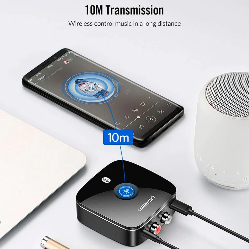 Receptor de Audio Ugreen Bluetooth Inalambrico 5.1 con 3.5mm y 2 puertos RCA 40759