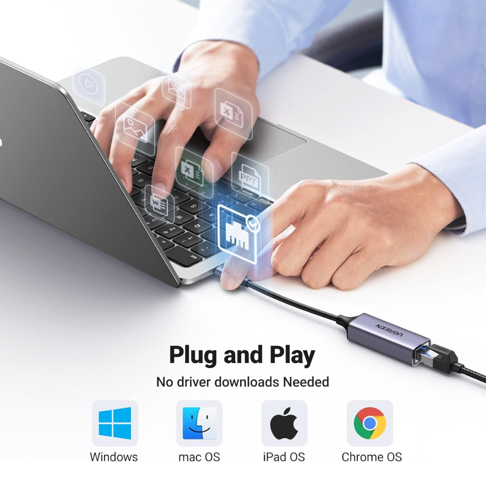 Adaptador USB-C Ugreen a Red Ethernet 10/100/1000Mbps Compatibilidad Amplia 50737
