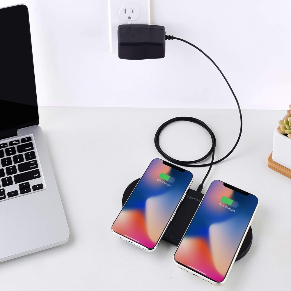 Cargador Inalambrico Doble Amazon 2x10Watts Incluye Adaptador AC color Negro B0872QFB34