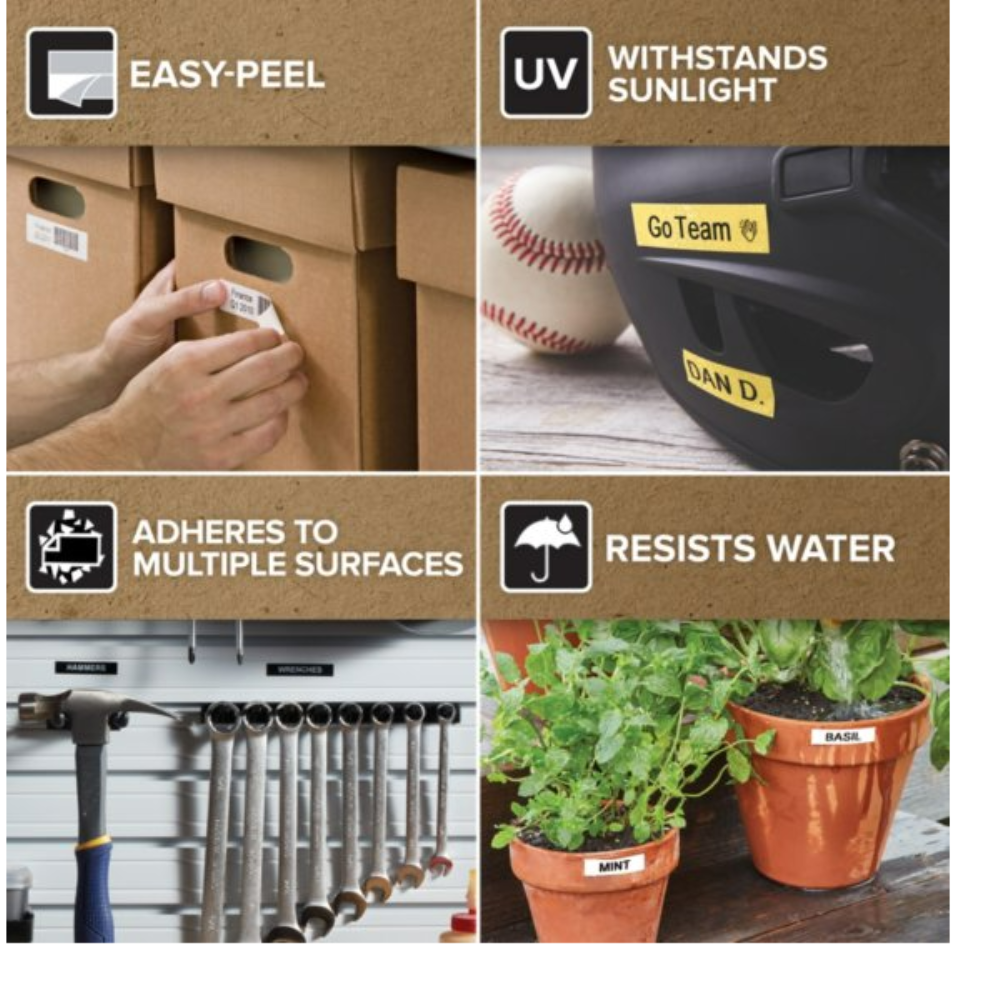 Cinta Dymo D1 Labelmanager Standard color texto Negro fondo Blanco 12mm x 7m 45013