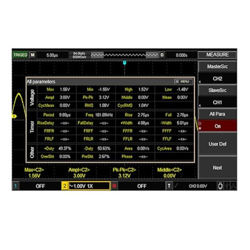 Osciloscopio Uni-t Digital Banda Ancha 100MHz 2 Canales Analogicos Tasa de Muestreo real 1GSa/s UTD2102CEX+