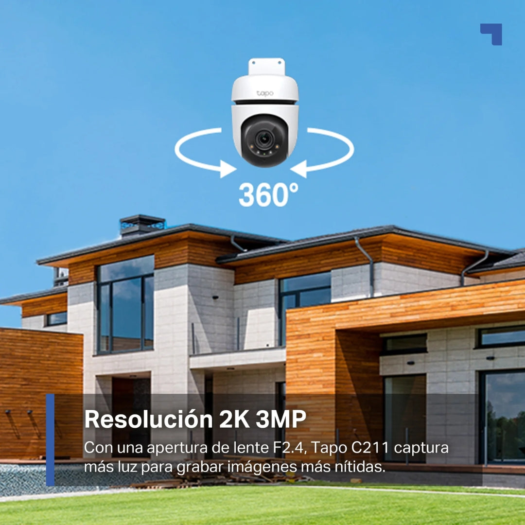 Camara para Exterior Tapo 2K QHD WiFi Giro Horizontal 360 Vertical 130grados Full Color Vision Nocturna Sensor de Movimiento Audio 2 Vias IP66 Tapo C510W