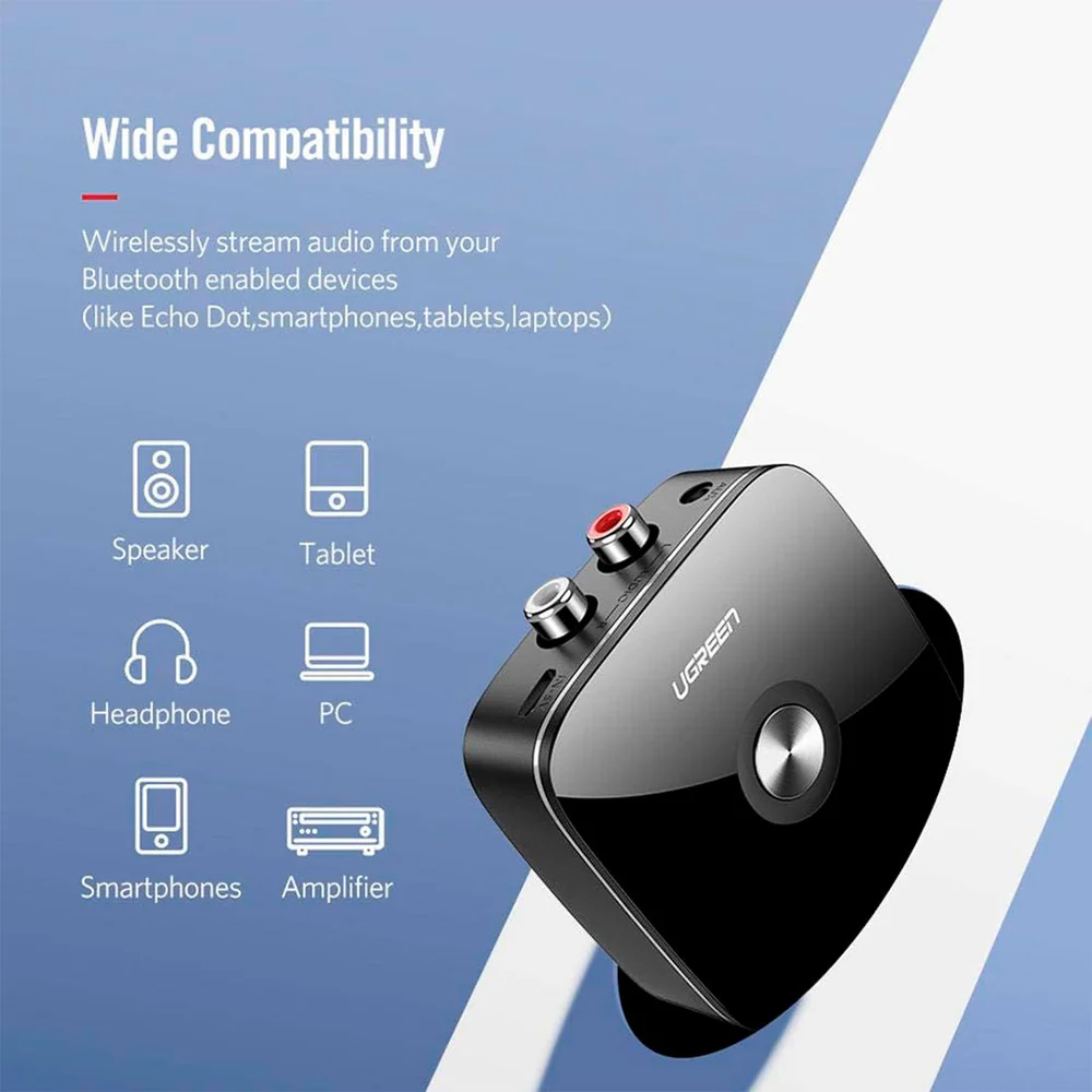 Receptor de Audio Ugreen Bluetooth Inalambrico 5.1 con 3.5mm y 2 puertos RCA 40759