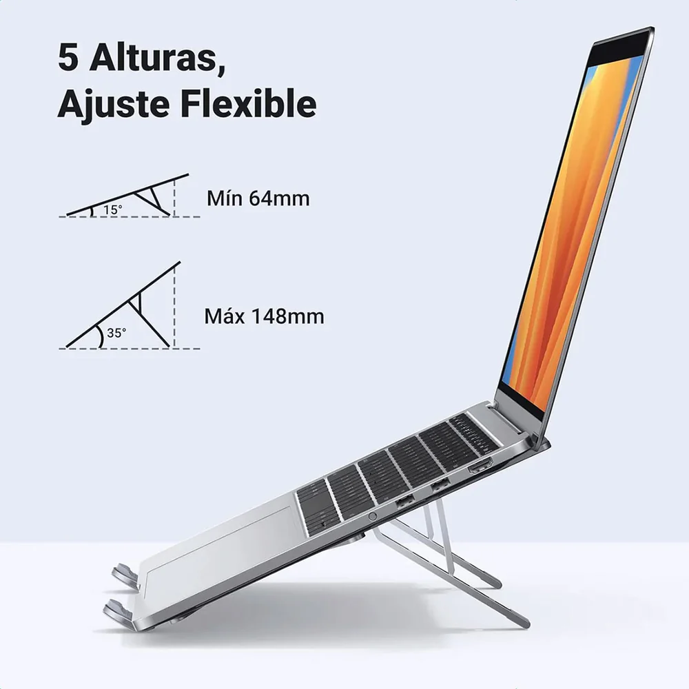Soporte para Laptop Ugreen de ALuminio Diseño Ergonomico y Plegable soporta hasta 17.3" con 5 Alturas Regulables 40289