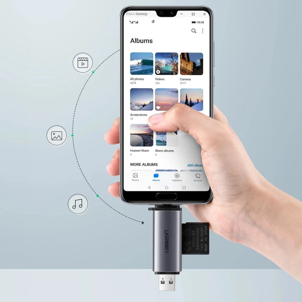 Lector de Tarjetas Ugreen Permite leer Micro SD y SD Doble Puerto USB-A y USB-C 50706