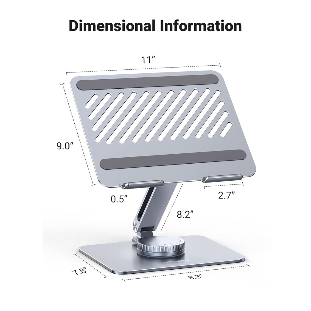 Soporte Ugreen para Laptop de Escritorio hasta 17.3" base giratoria 360 Grados Diseño Ergonomico Buena Ventilacion cuerpo de ALuminio 90849