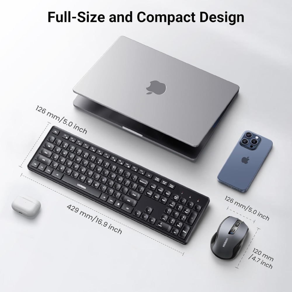 Combo Teclado + Mouse Ugreen Inalambrico 2.4GHz Diseño Ergonomico y Silencioso hasta 4000 DPI compatible con Windows y MAC 35740