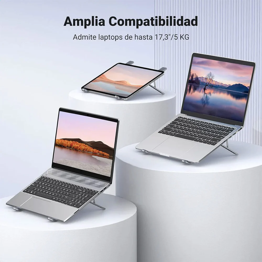 Soporte para Laptop Ugreen de ALuminio Diseño Ergonomico y Plegable soporta hasta 17.3" con 5 Alturas Regulables 40289