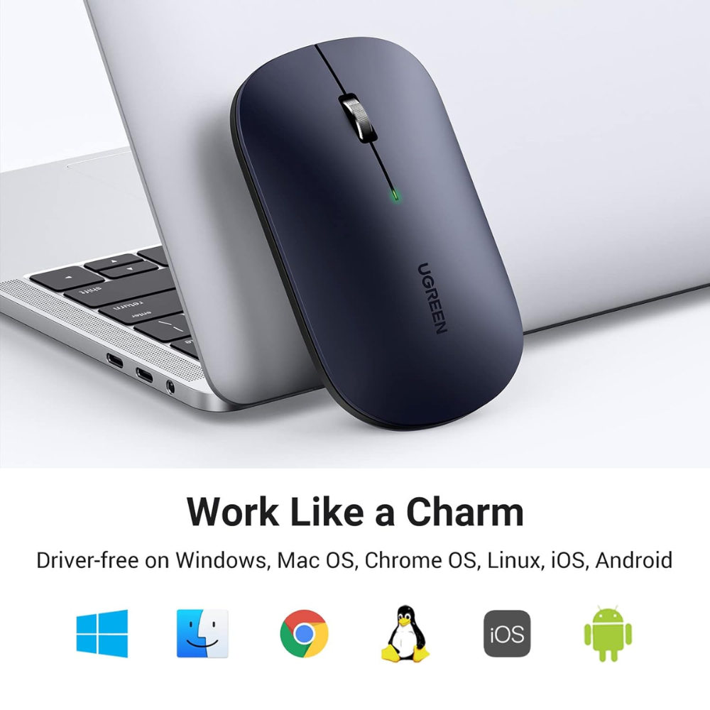 Mouse Ugreen Inalambrico 2.4GHz Ultra Slim hasta 4000 DPI Bluetooth 5.0 con 5 Botones color Negro 90372