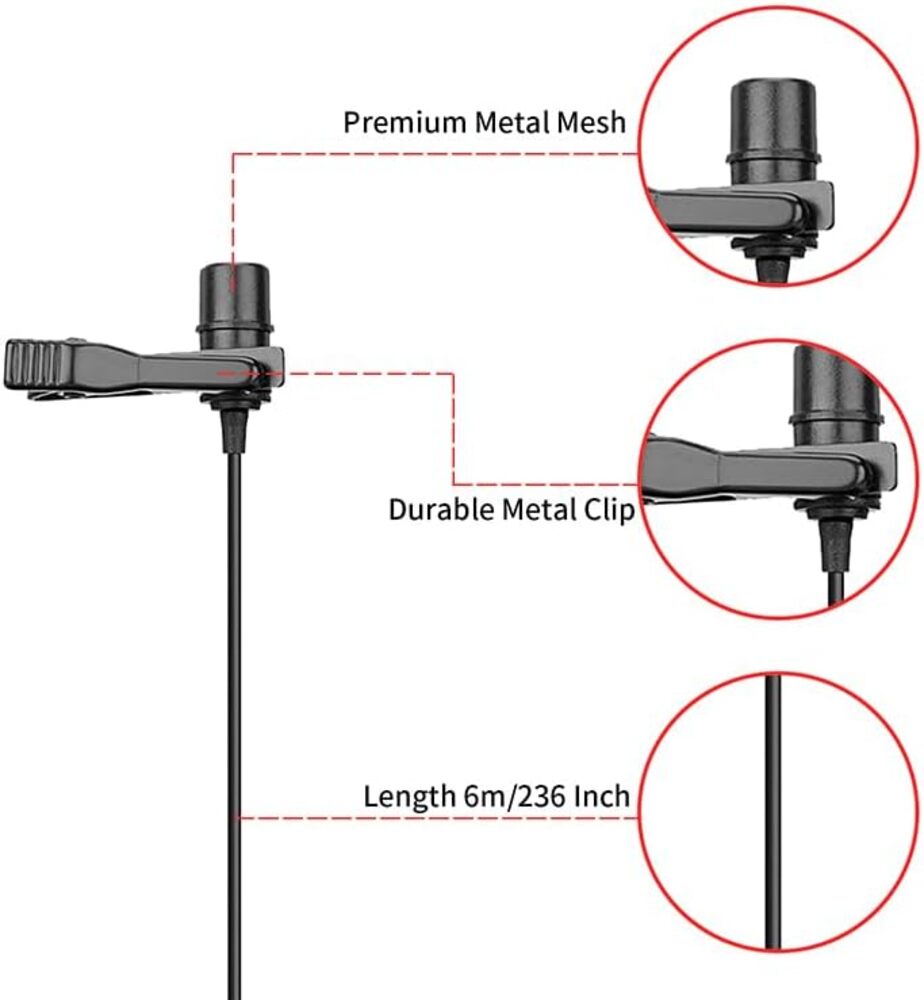 Microfono de Solapa Boya Omnidireccional Cable de 6m Espuma para Viento BY-M1