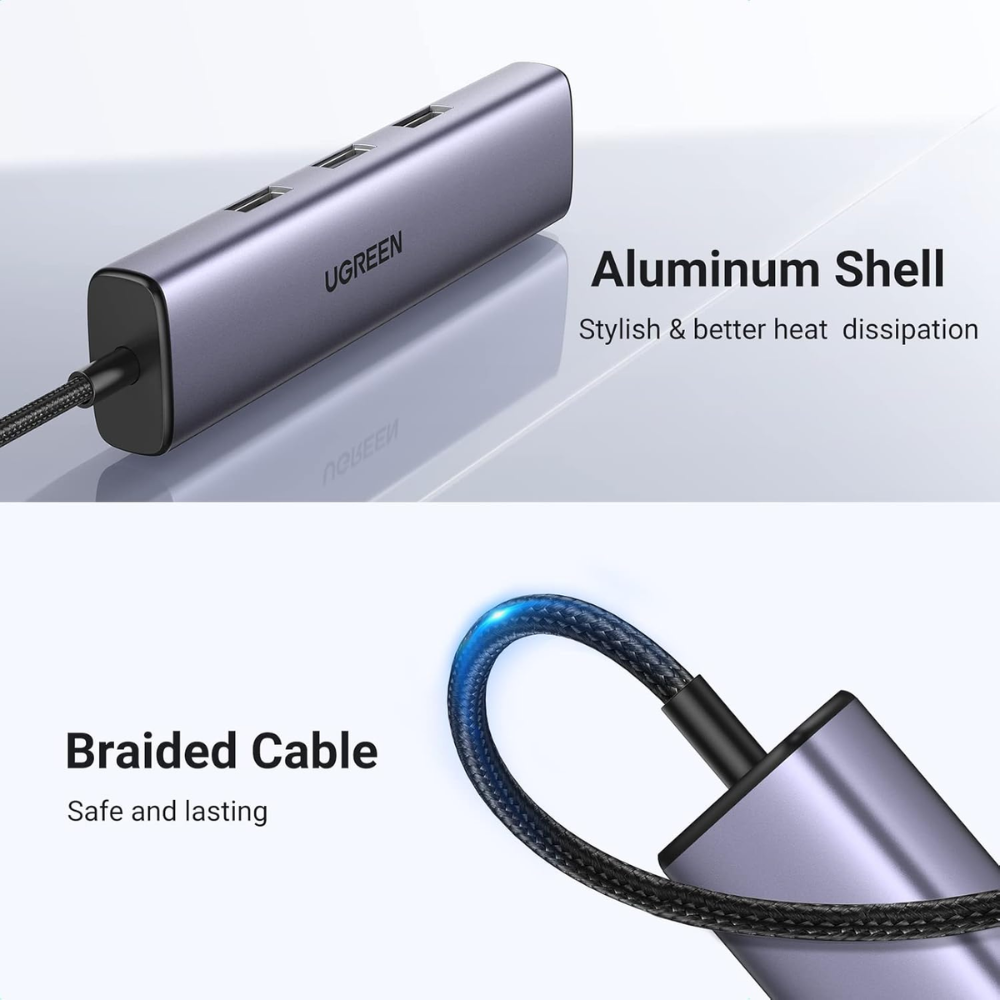 Hub USB-C a 3 Puertos USB-A 3.0 hasta 5Gbps 1 Puerto Ethernet Gigabit Diseño en ALuminio 60600