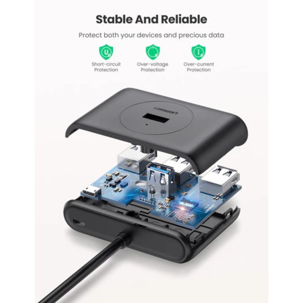 Hub USB-A 3.0 Ugreen de 4 Puertos hasta 5Gbps Cable de 1 metro de Longitud con Protecciones Electricas 20291