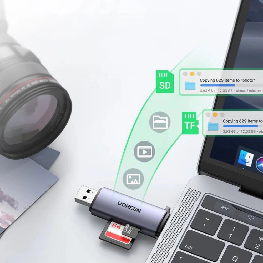 Lector de Tarjetas Ugreen Permite leer Micro SD y SD Doble Puerto USB-A y USB-C 50706