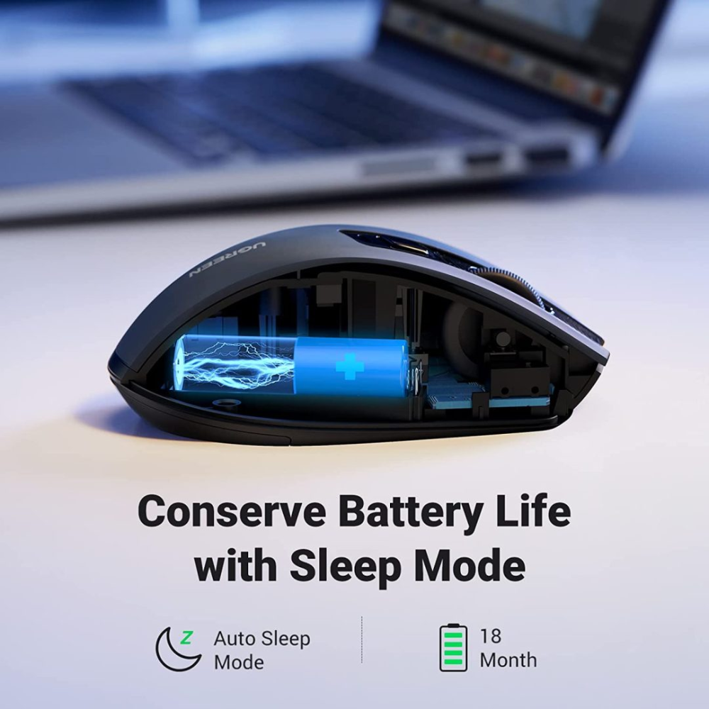 Mouse Ugreen Inalambrico 2.4GHz Ergonomico hasta 4000 DPI con 5 Botones color Negro 90545