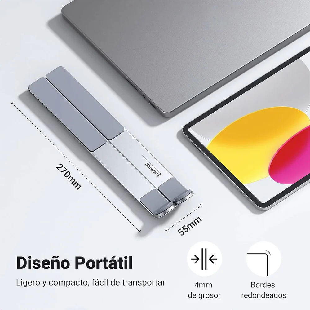 Soporte para Laptop Ugreen de ALuminio Diseño Ergonomico y Plegable soporta hasta 17.3" con 5 Alturas Regulables 40289