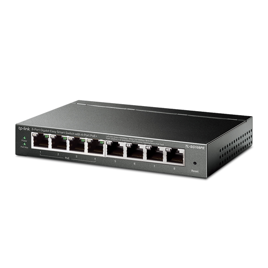 Switch TP-Link 8 Puertos Gigabit 4 Puertos POE 802.3AF/AT Potencia POE 64W hasta 30W por Puerto TL-SG108PE