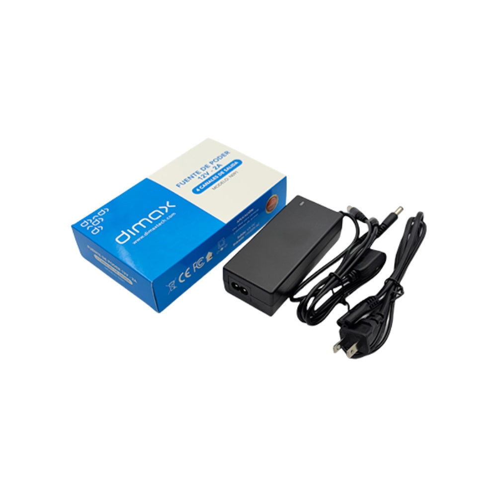 Fuente de Poder Dimax Salida 12Vdc 2Amp 4 Canales Soporta Camara Chapa y Control de Acceso N091